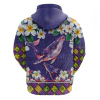 Hawaiian Plumeria and Humpback Whales Zip Hoodie Polynerian Art Tattoo-Navy Color LT03 - Polynesian Pride