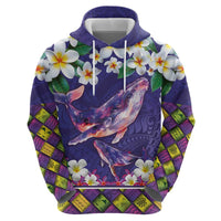 Hawaiian Plumeria and Humpback Whales Zip Hoodie Polynerian Art Tattoo-Navy Color LT03 - Polynesian Pride