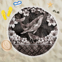 Hawaiian Plumeria and Humpback Whales Beach Blanket Polynerian Art Tattoo-Grayscale Mode