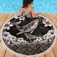 Hawaiian Plumeria and Humpback Whales Beach Blanket Polynerian Art Tattoo-Grayscale Mode