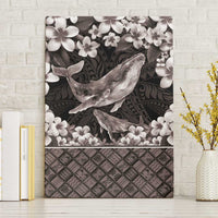 Hawaiian Plumeria and Humpback Whales Canvas Wall Art Polynerian Art Tattoo-Grayscale Mode