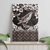 Hawaiian Plumeria and Humpback Whales Canvas Wall Art Polynerian Art Tattoo-Grayscale Mode