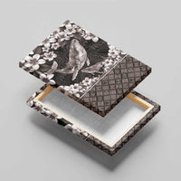 Hawaiian Plumeria and Humpback Whales Canvas Wall Art Polynerian Art Tattoo-Grayscale Mode