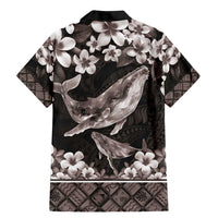 Hawaiian Plumeria and Humpback Whales Family Matching Mermaid Dress and Hawaiian Shirt Polynerian Art Tattoo-Grayscale Mode