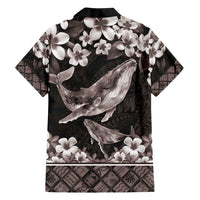 Hawaiian Plumeria and Humpback Whales Family Matching Summer Maxi Dress and Hawaiian Shirt Polynerian Art Tattoo-Grayscale Mode