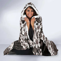 Hawaiian Plumeria and Humpback Whales Hooded Blanket Polynerian Art Tattoo-Grayscale Mode