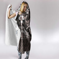 Hawaiian Plumeria and Humpback Whales Hooded Blanket Polynerian Art Tattoo-Grayscale Mode