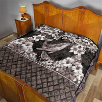 Hawaiian Plumeria and Humpback Whales Quilt Polynerian Art Tattoo-Grayscale Mode