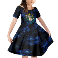 Hawaii Turtle Plumeria Flower Fanciful Family Matching Mermaid Dress and Hawaiian Shirt LT03 Daughter's Dress Black - Polynesian Pride