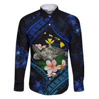 Hawaii Turtle Plumeria Flower Fanciful Family Matching Puletasi and Hawaiian Shirt LT03 Dad's Shirt - Long Sleeve Black - Polynesian Pride