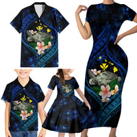 Hawaii Turtle Plumeria Flower Fanciful Family Matching Short Sleeve Bodycon Dress and Hawaiian Shirt LT03 - Polynesian Pride