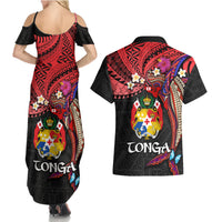 Tonga Emancipation Day Couples Matching Summer Maxi Dress and Hawaiian Shirt Ngatu Humpback Whale Polynesian Flower LT03 - Polynesian Pride