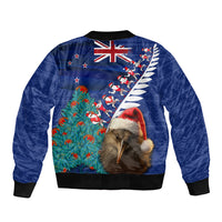 New Zealand Christmas Sleeve Zip Bomber Jacket Kiwi Bird Santa and Silver Fern Funny Haka Dance LT03 - Polynesian Pride