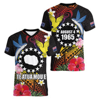 Cook Islands Independence Day Women V-Neck T-Shirt Maroro and Kakaia with Hibiscus Flower Polynesian Pattern LT03 - Polynesian Pride