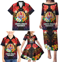 French Polynesia Bastille Day Family Matching Puletasi and Hawaiian Shirt Tiare Flower and National Seal Polynesian Pattern LT03 - Polynesian Pride