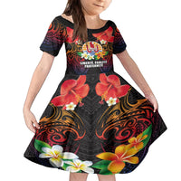 French Polynesia Bastille Day Family Matching Summer Maxi Dress and Hawaiian Shirt Tiare Flower and National Seal Polynesian Pattern LT03 Daughter's Dress Black - Polynesian Pride