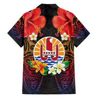 French Polynesia Bastille Day Hawaiian Shirt Tiare Flower and National Seal Polynesian Pattern