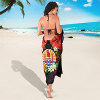 French Polynesia Bastille Day Sarong Tiare Flower and National Seal Polynesian Pattern