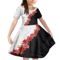 Hawaii Red Hibiscus Flowers Family Matching Mermaid Dress and Hawaiian Shirt Polynesian Pattern With Half Black White Version