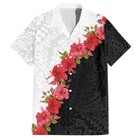 Hawaii Red Hibiscus Flowers Family Matching Off Shoulder Maxi Dress and Hawaiian Shirt Polynesian Pattern With Half Black White Version LT03 Dad's Shirt - Short Sleeve Black - Polynesian Pride