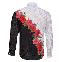 Hawaii Red Hibiscus Flowers Family Matching Off Shoulder Maxi Dress and Hawaiian Shirt Polynesian Pattern With Half Black White Version LT03 - Polynesian Pride