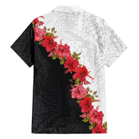 Hawaii Red Hibiscus Flowers Family Matching Off Shoulder Short Dress and Hawaiian Shirt Polynesian Pattern With Half Black White Version LT03 - Polynesian Pride