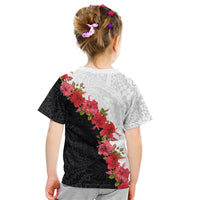 Hawaii Red Hibiscus Flowers Kid T Shirt Polynesian Pattern With Half Black White Version LT03 - Polynesian Pride