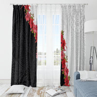 Hawaii Red Hibiscus Flowers Window Curtain Polynesian Pattern With Half Black White Version