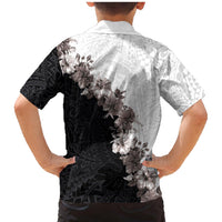 Hawaii Grayscale Hibiscus Flowers Family Matching Mermaid Dress and Hawaiian Shirt Polynesian Pattern With Half Black White Version