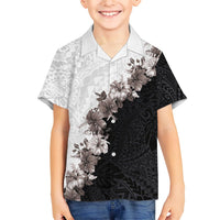 Hawaii Grayscale Hibiscus Flowers Kid Hawaiian Shirt Polynesian Pattern With Half Black White Version LT03 Kid Black - Polynesian Pride