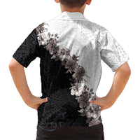 Hawaii Grayscale Hibiscus Flowers Kid Hawaiian Shirt Polynesian Pattern With Half Black White Version LT03 - Polynesian Pride