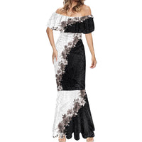 Hawaii Grayscale Hibiscus Flowers Mermaid Dress Polynesian Pattern With Half Black White Version
