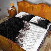 Hawaii Grayscale Hibiscus Flowers Quilt Bed Set Polynesian Pattern With Half Black White Version