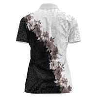 Hawaii Grayscale Hibiscus Flowers Women Polo Shirt Polynesian Pattern With Half Black White Version