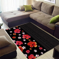 Hawaii Hibiscus and Plumeria Flowers Area Rug Tapa Tribal Pattern Half Style Colorful Mode