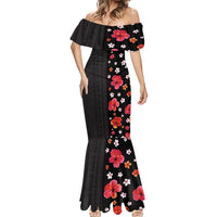 Hawaii Hibiscus and Plumeria Flowers Mermaid Dress Tapa Tribal Pattern Half Style Colorful Mode