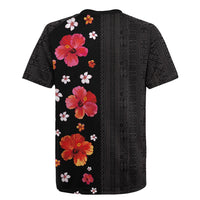 Hawaii Hibiscus and Plumeria Flowers Rugby Jersey Tapa Tribal Pattern Half Style Colorful Mode