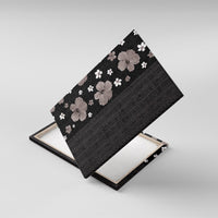 Hawaii Hibiscus and Plumeria Flowers Canvas Wall Art Tapa Tribal Pattern Half Style Grayscale Mode