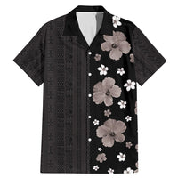 Hawaii Hibiscus and Plumeria Flowers Family Matching Mermaid Dress and Hawaiian Shirt Tapa Tribal Pattern Half Style Grayscale Mode