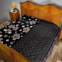 Hawaii Hibiscus and Plumeria Flowers Quilt Tapa Tribal Pattern Half Style Grayscale Mode