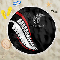 New Zealand Rugby Beach Blanket Sporty Silver Fern Shape with Maori Tattoos - Polynesian Pride