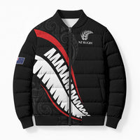 New Zealand Rugby Custom Bomber Puffer Jacket Sporty Silver Fern Shape with Maori Tattoos - Polynesian Pride