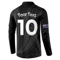 New Zealand Rugby Custom Button Sweatshirt Sporty Silver Fern Shape with Maori Tattoos - Polynesian Pride