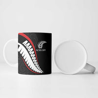 New Zealand Rugby Custom Ceramic Mug Sporty Silver Fern Shape with Maori Tattoos - Polynesian Pride