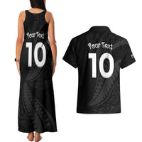 New Zealand Rugby Custom Couples Matching Tank Maxi Dress and Hawaiian Shirt Sporty Silver Fern Shape with Maori Tattoos - Polynesian Pride