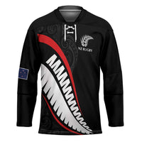 New Zealand Rugby Custom Hockey Jersey Sporty Silver Fern Shape with Maori Tattoos - Polynesian Pride