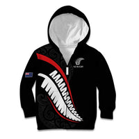New Zealand Rugby Custom Kid Hoodie Sporty Silver Fern Shape with Maori Tattoos - Polynesian Pride