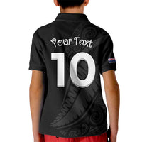 New Zealand Rugby Custom Kid Polo Shirt Sporty Silver Fern Shape with Maori Tattoos - Polynesian Pride