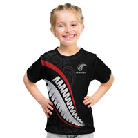 New Zealand Rugby Custom Kid T Shirt Sporty Silver Fern Shape with Maori Tattoos - Polynesian Pride