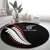 New Zealand Rugby Round Carpet Sporty Silver Fern Shape with Maori Tattoos LT03 - Polynesian Pride